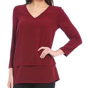 Michael Kors Layered Red Long Sleeve Top Medium